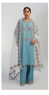 New coco by Zara Shajhan Blue Unstitched Embroidered Printed Lawn  with chiffon /lawn Dupatta