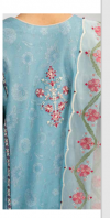 New coco by Zara Shajhan Blue Unstitched Embroidered Printed Lawn  with chiffon /lawn Dupatta