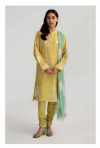New coco by Zara Shajhan Yellow Unstitched Embroidered Printed Lawn with chiffon / lawn Dupatta