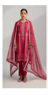 New coco by Zara Shajhan Red Unstitched Embroidered Printed Lawn with chiffon /lawn Dupatta