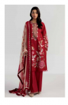 Red Unstitched Embroidered Printed Lawn with chiffon /lawn Dupatta - New coco by Zara Shajhan