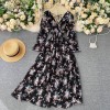 Black Floral Printed Long Sleeves Midi Dress With String In Back