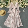 White Beautiful Floral Printed Long Sleeves Midi Dress