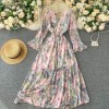 Multicolour Beautiful Floral Printed Long Sleeves Midi Dress