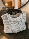 White crochet  bag with black  wooden handle
