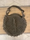 Handmade  crochet bag  circular shape with  leather handle