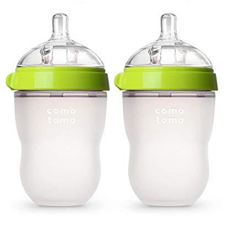 Comotomo Natural Feel Baby Bottle, Green, Double Pack, 250 ml