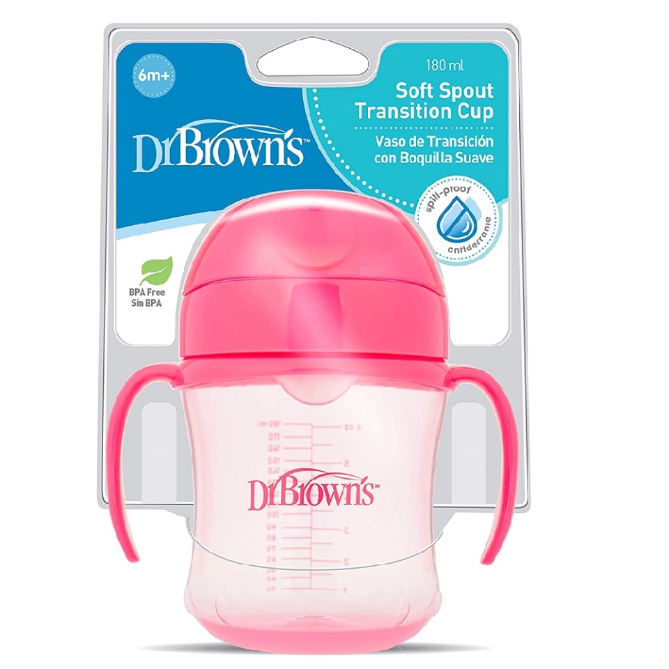 Dr Browns 6 oz/180 ml Soft-Spout Transition Cup w/ Handles – Pink