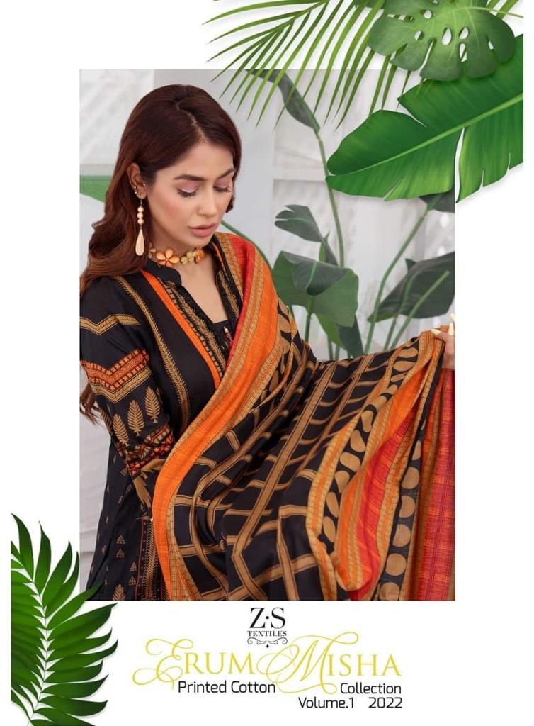 ERUM MISHA Black Printed Cotton Unstitched Dress Material For Women