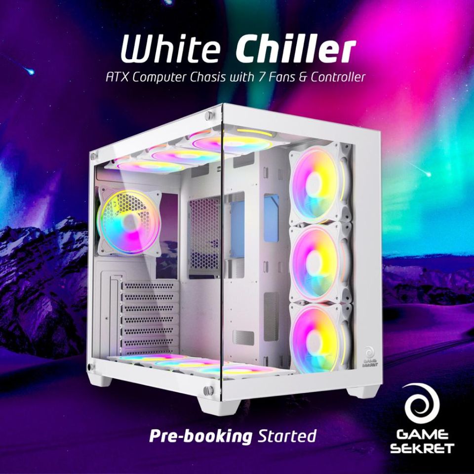 ATX Computer chasis with 7 Fans & Controller- White Chiller