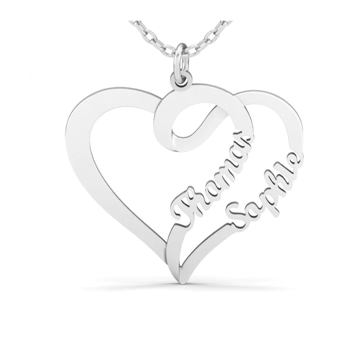 Personalized Heart Necklace with 2 Names