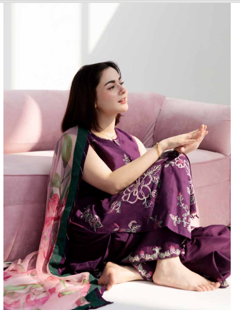 New coco by Zara Shajhan Unstitched Embroidered  Printed Lawn with chiffon /lawn Dupatta - Purple