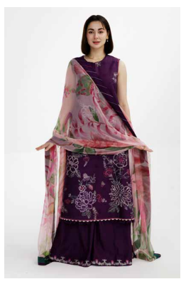 New coco by Zara Shajhan Unstitched Embroidered  Printed Lawn with chiffon /lawn Dupatta - Purple