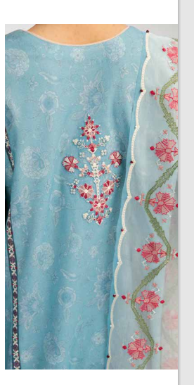 New coco by Zara Shajhan Blue Unstitched Embroidered Printed Lawn  with chiffon /lawn Dupatta