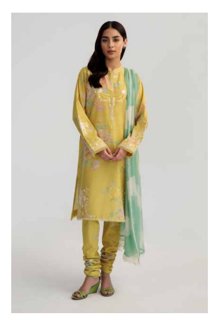 New coco by Zara Shajhan Yellow Unstitched Embroidered Printed Lawn with chiffon / lawn Dupatta