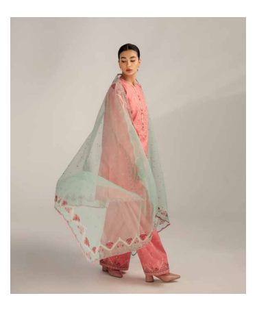 New coco by Zara Shajhan Pink Unstitched Embroidered Printed Lawn with chiffon /lawn Dupatta