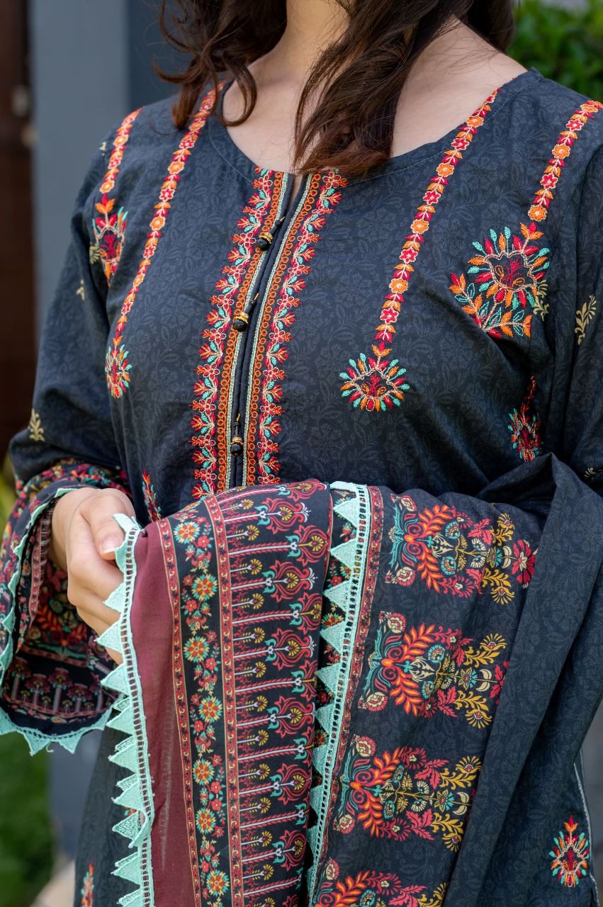 Lawn Embroidered 3Pcs Stitched Suit