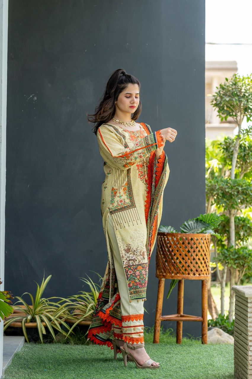 Lawn Embroidered 3Pcs Stitched Suit-1