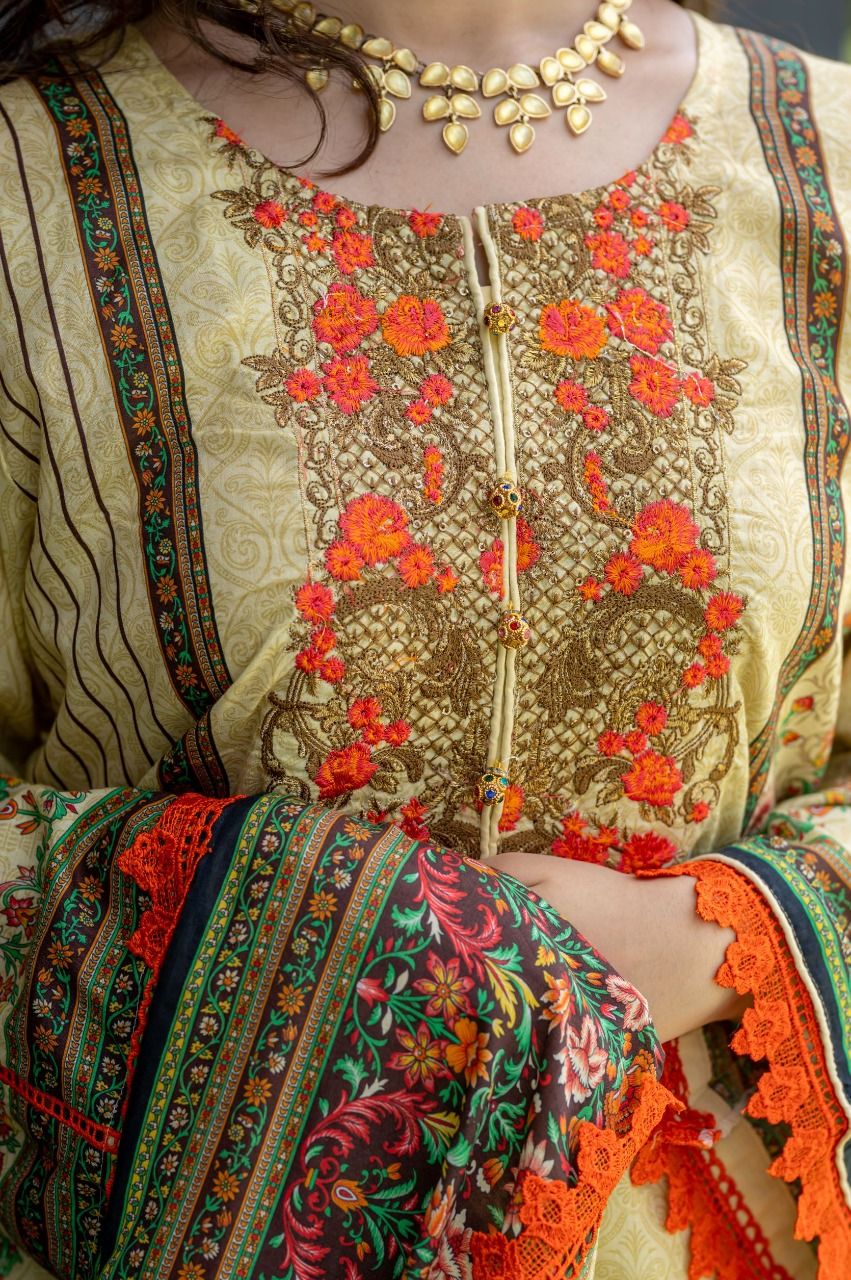 Lawn Embroidered 3Pcs Stitched Suit-1