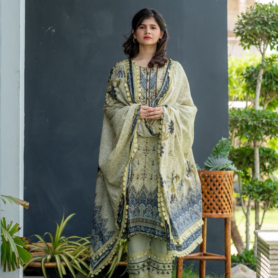 Lawn Embroidered 3Pcs Stitched Suit-2