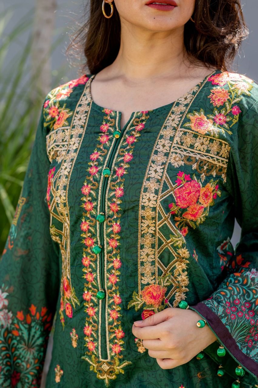 Lawn Embroidered 3Pcs Stitched Suit- 3