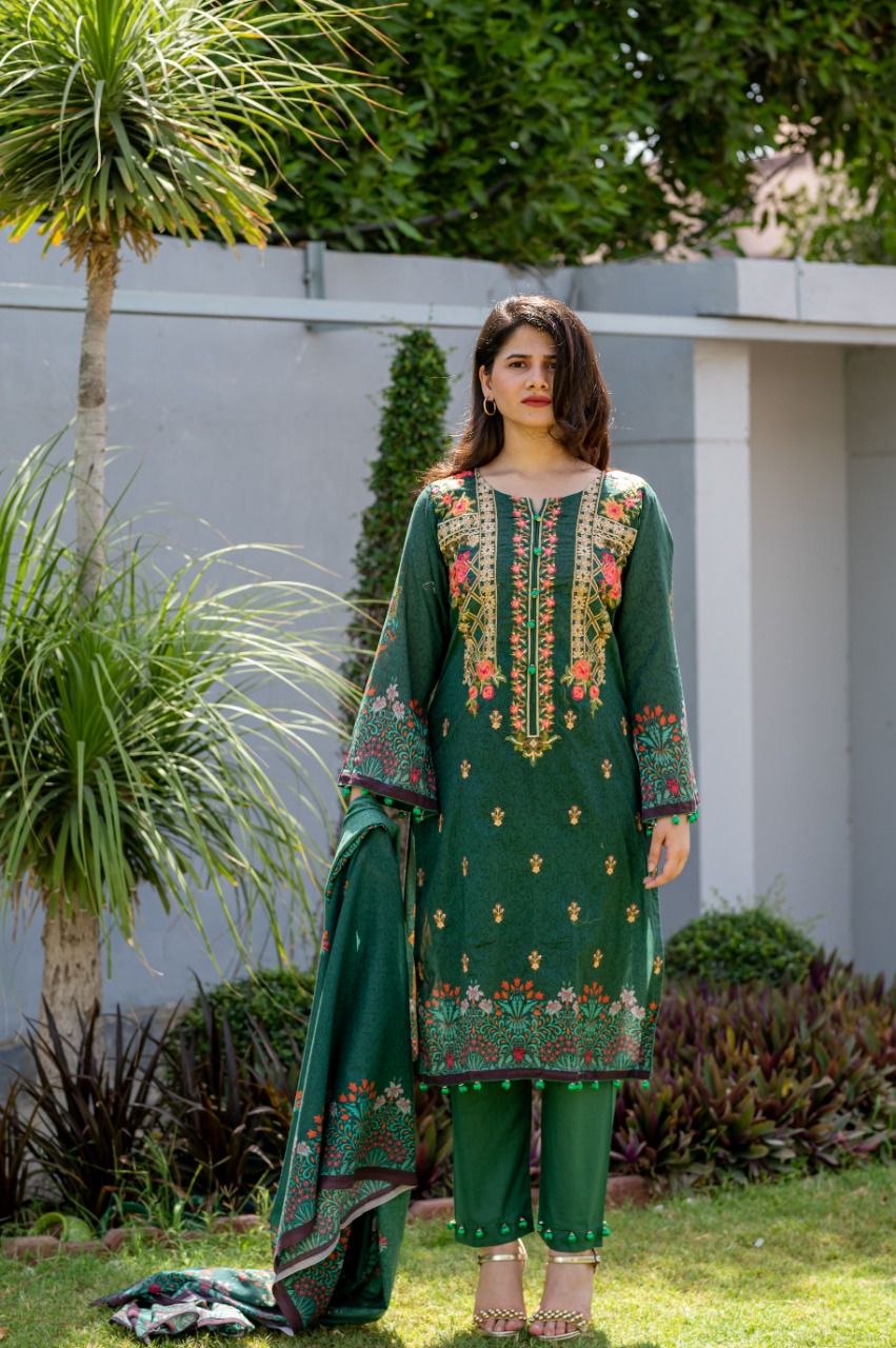 Lawn Embroidered 3Pcs Stitched Suit- 3