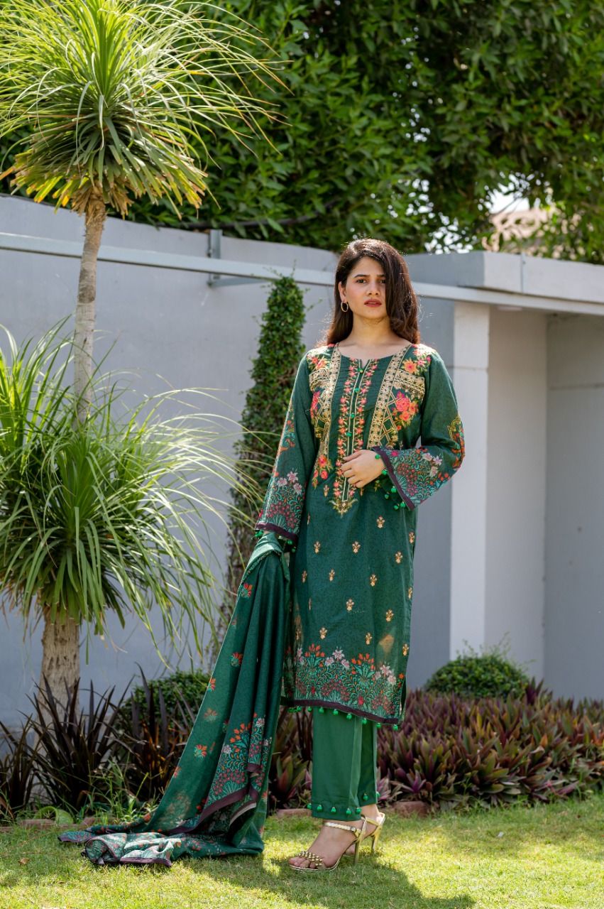 Lawn Embroidered 3Pcs Stitched Suit- 3