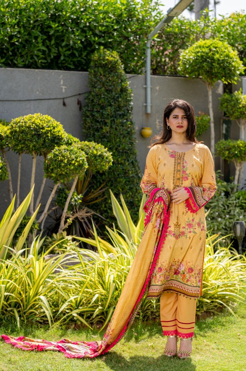 Lawn Embroidered 3Pcs Stitched Suit - 4