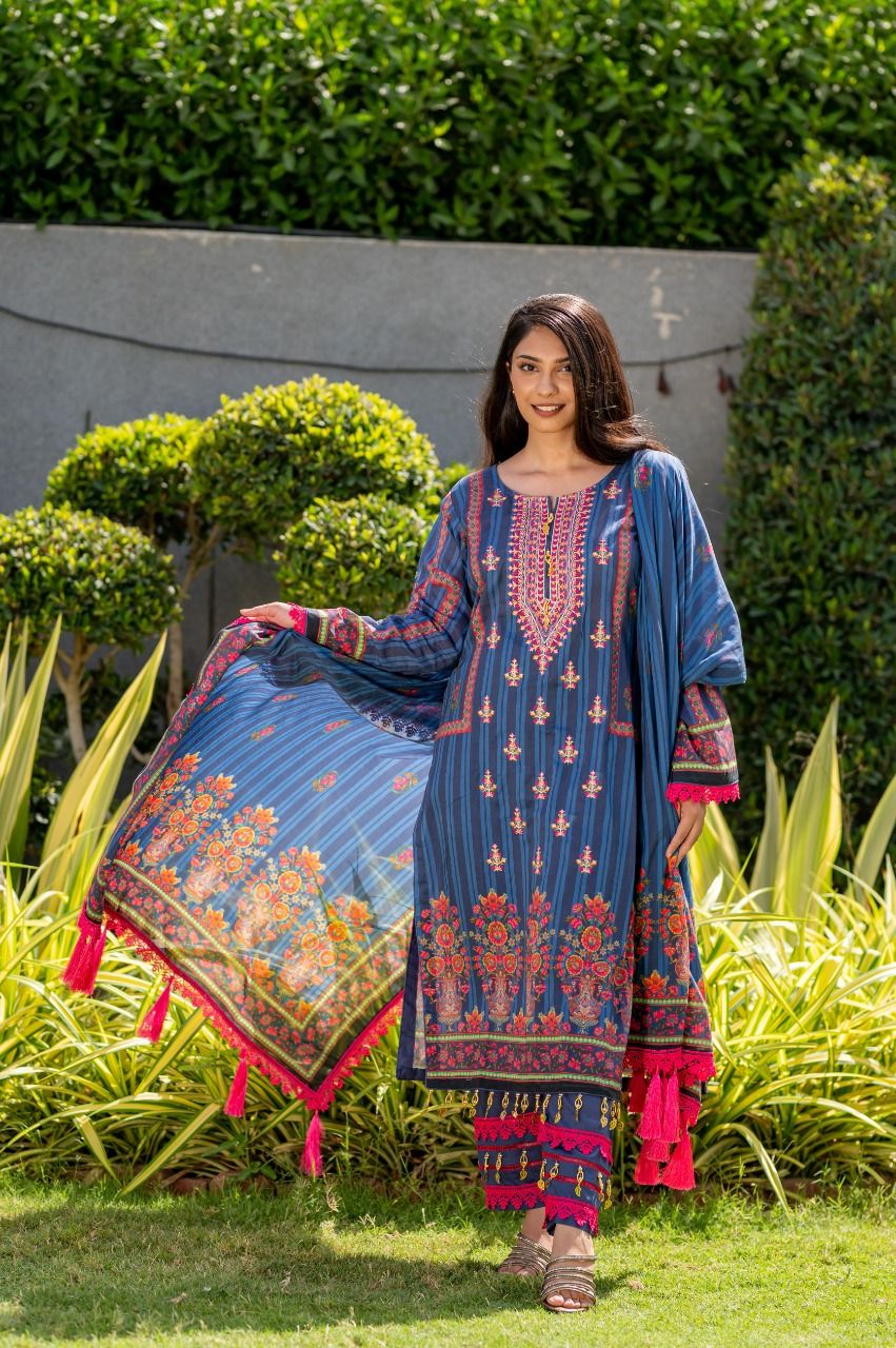 Lawn Embroidered 3Pcs Stitched Suit - 5