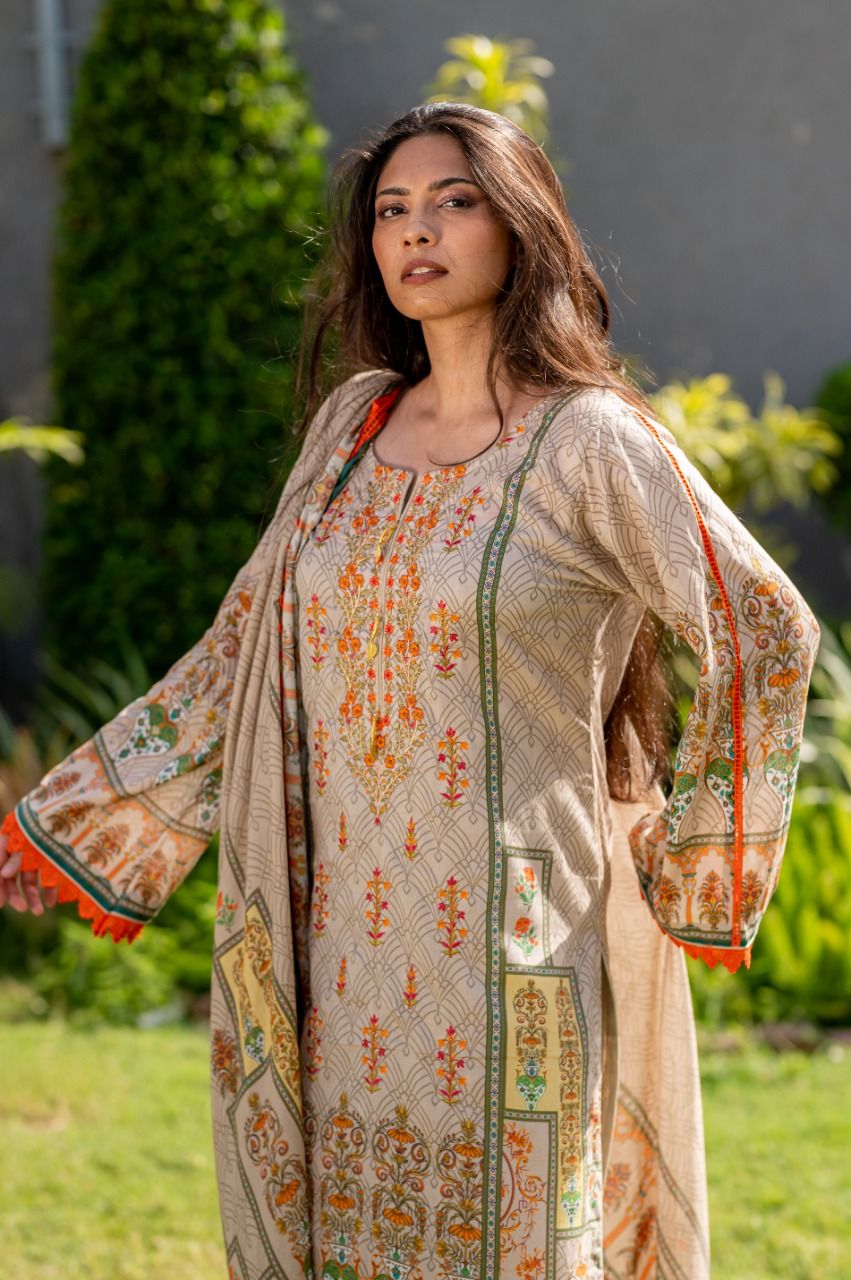Lawn Embroidered 3Pcs Stitched Suit - 7