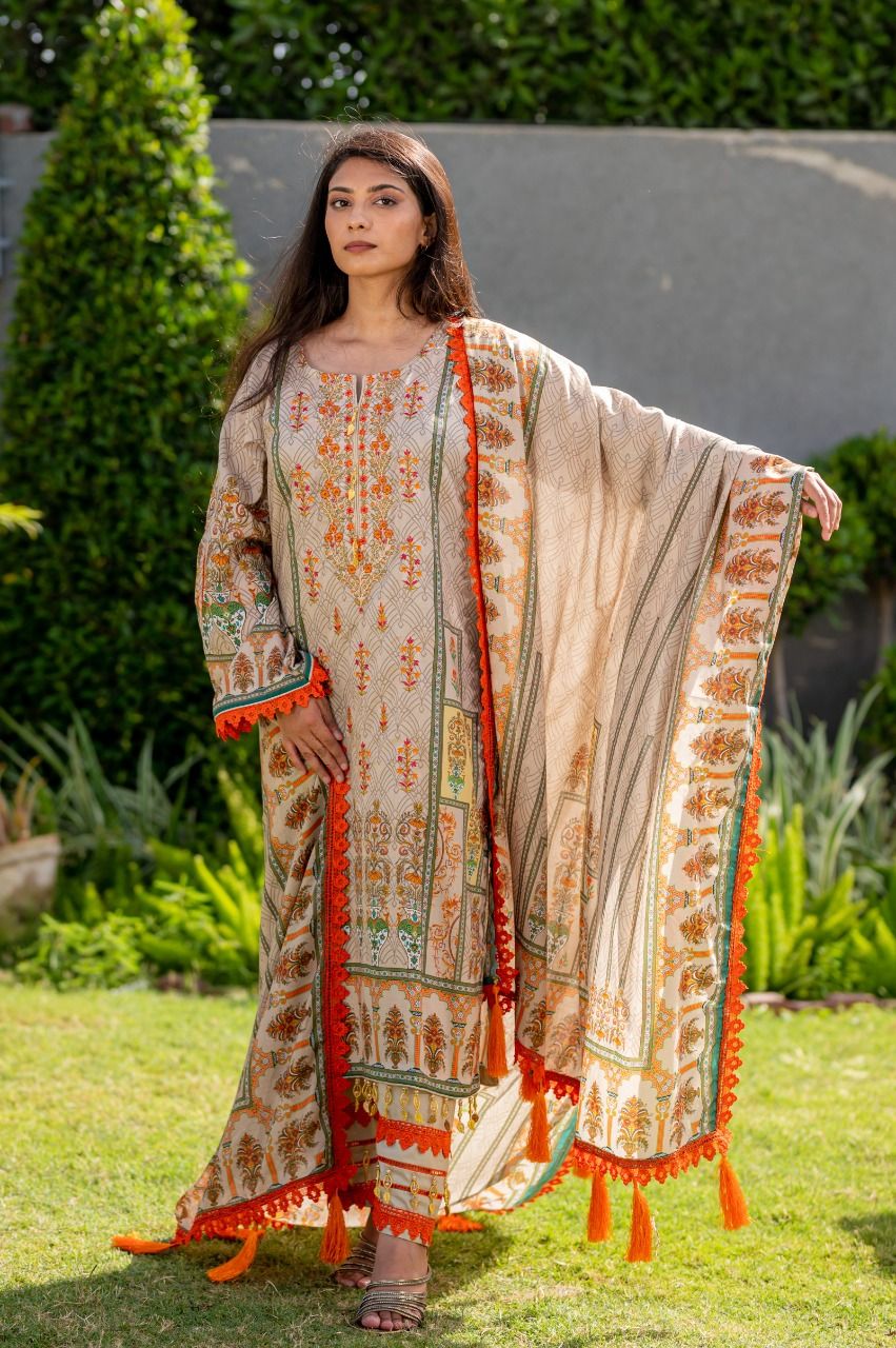 Lawn Embroidered 3Pcs Stitched Suit - 7