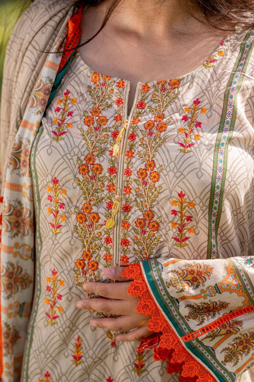 Lawn Embroidered 3Pcs Stitched Suit - 7